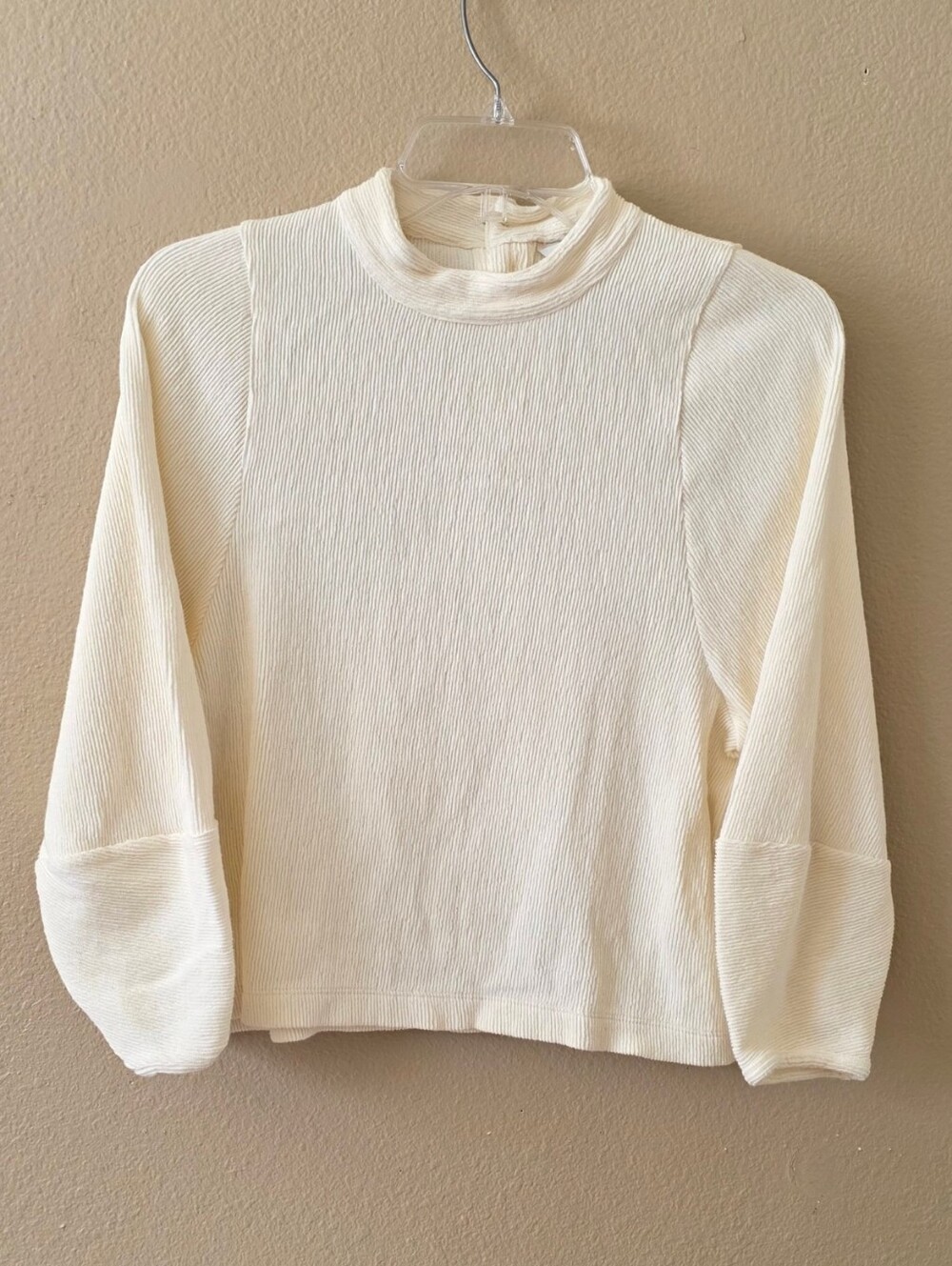 Madewell Texture & Thread Ivory Ribbed Knit Mock Neck Top - Size Small